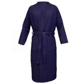   Unisex Waffle Pique Bathrobe Homelevel, M, Μπλε, Βιολογικό βαμβάκι, 54916.04.2