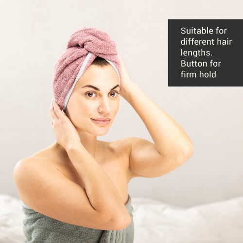 Σετ 2 τουρμπάνια μαλλιών Homelevel Unisex, Universal, ροζ / γκρι, οργανικό βαμβάκι, 54863.22.02