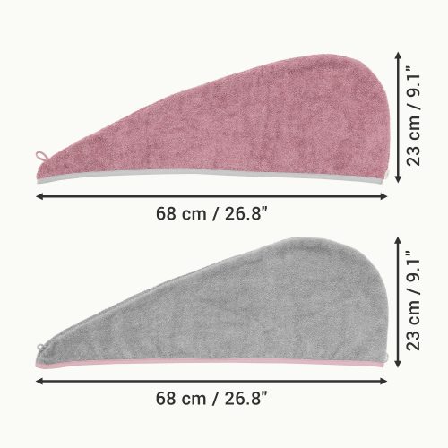 Σετ 2 τουρμπάνια μαλλιών Homelevel Unisex, Universal, ροζ / γκρι, οργανικό βαμβάκι, 54863.22.02