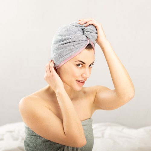 Σετ 2 τουρμπάνια μαλλιών Homelevel Unisex, Universal, ροζ / γκρι, οργανικό βαμβάκι, 54863.22.02