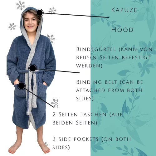 Homelevel παιδικό αναστρέψιμο μπουρνούζι, 11-12 ετών, μπλε / γκρι, πολυεστέρας, 55056.2.04