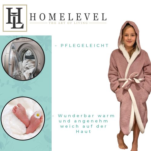 Αναστρέψιμο παιδικό μπουρνούζι Homelevel, 9-10 ετών, Ροζ / Κρέμα, Πολυεστέρας, 55056.1.10