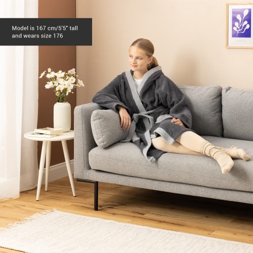 Παιδικό μπουρνούζι Homelevel, 164, Γκρι, Βιολογικό βαμβάκι, 54864.22.40