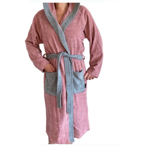 Homelevel υφασμάτινο μπουρνούζι, XL, Ροζ / Γκρι, Βιολογικό βαμβάκι, 54856.33.4