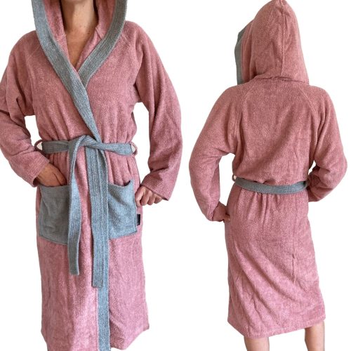 Homelevel υφασμάτινο μπουρνούζι, XL, Ροζ / Γκρι, Βιολογικό βαμβάκι, 54856.33.4