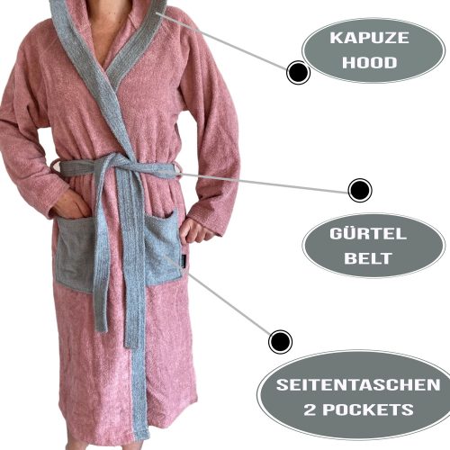 Homelevel υφασμάτινο μπουρνούζι, XL, Ροζ / Γκρι, Βιολογικό βαμβάκι, 54856.33.4