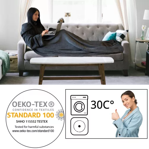 Homelevel Κουβέρτα τηλεόρασης με μανίκια, 200 x 150 cm, Γκρι, Πολυεστέρας, 55432.19.02