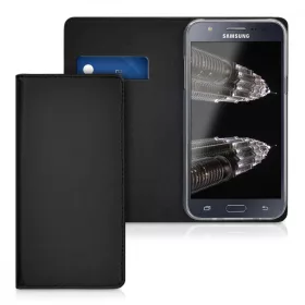   Κάλυμμα για Samsung Galaxy J5, Φυσικό δέρμα, Μαύρο, 39196.01