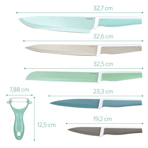Set 6 Cutite Navaris, cutite de taiere si curatitor ceramic, inox, design pastelat, 43114