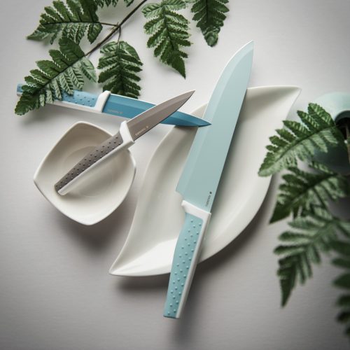 Set 6 Cutite Navaris, cutite de taiere si curatitor ceramic, inox, design pastelat, 43114