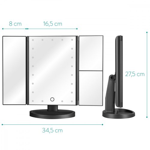 Καθρέφτης καλλυντικών με 3 όψεις, φωτισμός LED, μεγέθυνση 3x, αναδιπλούμενος, 43457,47