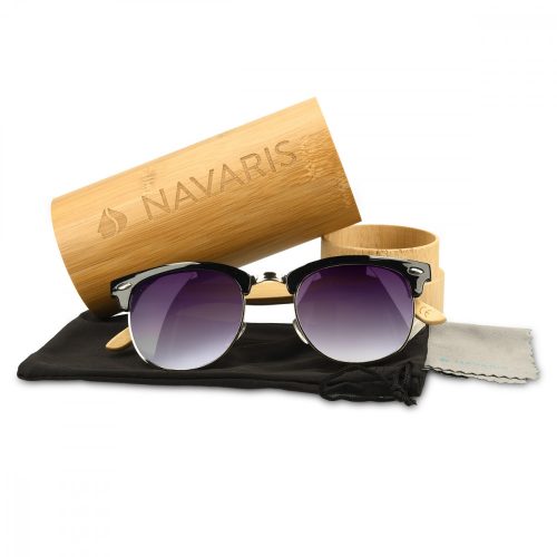 Vintage unisex γυαλιά ηλίου Navaris, UV400, Bamboo, Purple, 44351.01.22