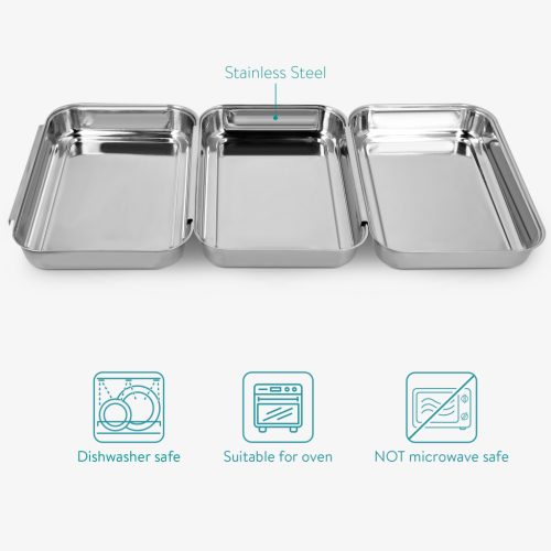 Set 3 Tavi Navaris, 22x15x3 cm, din inox, pentru inmuiere si panare, 44715.01