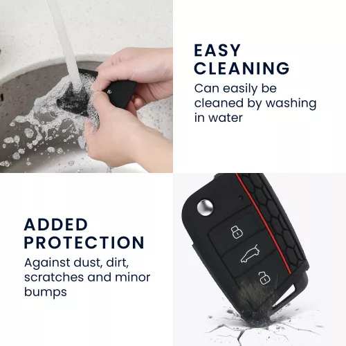 Κάλυμμα κλειδιού αυτοκινήτου για VW - 3 κουμπιά, σιλικόνη, μαύρο, 42888.09