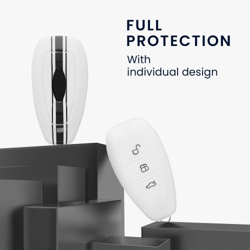 Κάλυμμα κλειδιού αυτοκινήτου για Ford - 3 κουμπιά - Keyless Go, Silicone, White, 44708.04