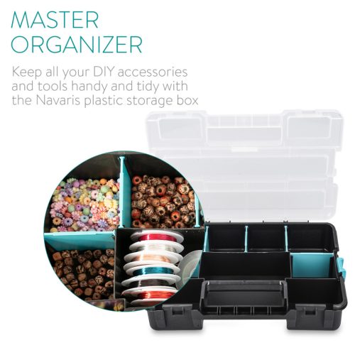 Set 3 organizatoare piese Navaris, 31.5x22.5x6.6 cm, separatoare reglabile, cleme, negru, plastic