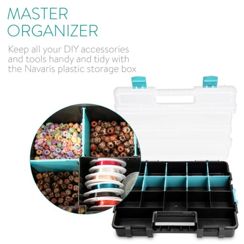 Set 2 organizatoare piese Navaris, 37.5x29x13.4 cm, separatoare reglabile, cleme, negru, plastic