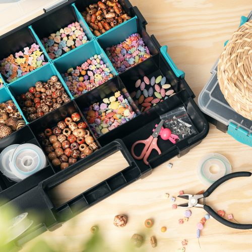 Set 2 organizatoare piese Navaris, 37.5x29x13.4 cm, separatoare reglabile, cleme, negru, plastic