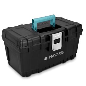   Cutie scule Navaris 16 inch, 40.6x23.8x22 cm, inchidere otel, tava detasabila, 19L, negru, otel