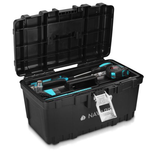 Cutie scule Navaris 16 inch, 40.6x23.8x22 cm, inchidere otel, tava detasabila, 19L, negru, otel