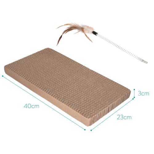 Set 2 placi de zgariat si jucarie cu pana Navaris, pentru pisici, carton, maro, 46754.03