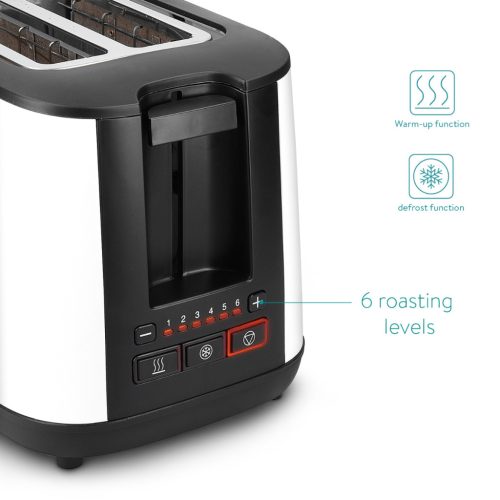 Toaster Navaris 2 felii, 1000W, reglaj rumenire, functie reincalzire, alb, plastic