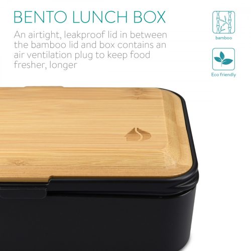 Σετ μεσημεριανό κουτί Bento Box 2x με μαχαιροπίρουνα και καπάκι από μπαμπού, 47407.01.01