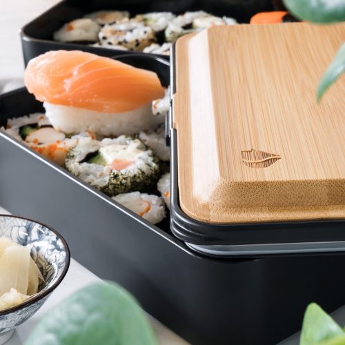 Σετ μεσημεριανό κουτί Bento Box 2x με μαχαιροπίρουνα και καπάκι από μπαμπού, 47407.01.01