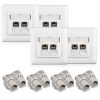 Σετ 4 διπλών πριζών δικτύου RJ45 10G με 8 βύσματα CAT 6A, Kwmobile, White, Metal, 45360.03