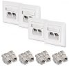 Σετ 4 διπλών πριζών δικτύου RJ45 10G με 8 βύσματα CAT 6A, Kwmobile, White, Metal, 45360.03