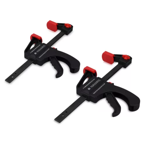 Set 2 cleme rapide Navaris, 15 cm, o mana, pentru lemn si lipire, negru, lemn/nylon/plastic/otel