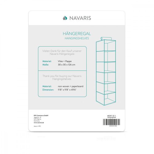 Οργανωτής κρεμαστών ρούχων, 5 ράφια, 30 x 30 x 126 cm, 46267.22.1