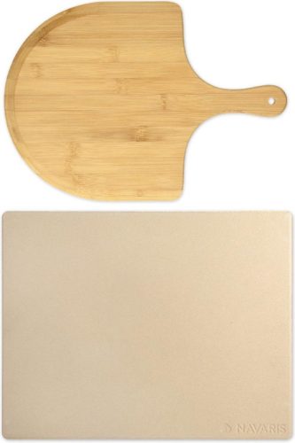 Σετ Pizza Stone 30 x 38 cm και Bamboo Pizza Shovel, Beige, Navaris, 48593.01