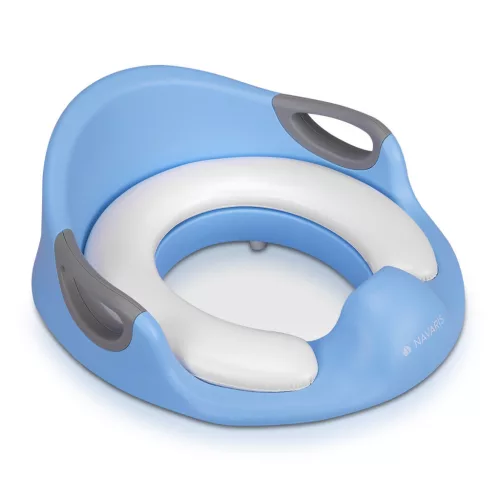 Reductor toaleta copii Navaris, cu capac si manere, 36x32x18 cm, albastru, polipropilena/PVC