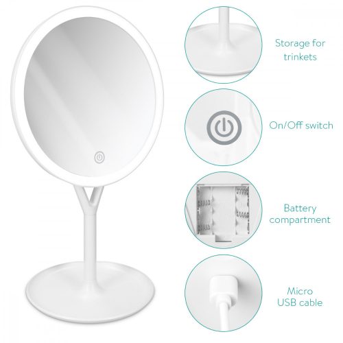 Καθρέφτης καλλυντικών με υποστήριξη Navaris, φωτισμό LED και πρόσθετο καθρέφτη, μεγέθυνση 5x, ρυθμιζόμενο 360 °, 48931,48