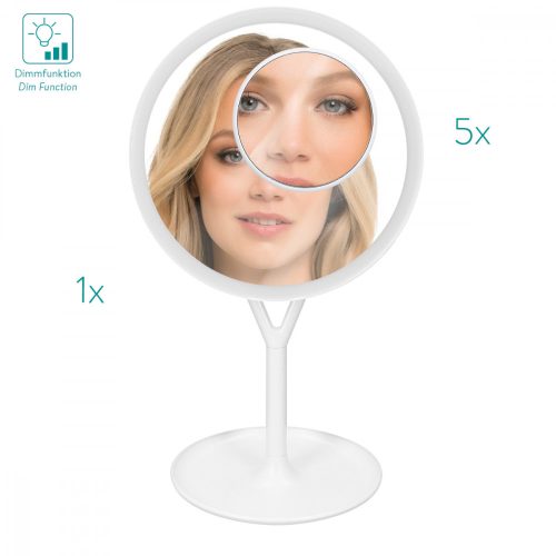 Καθρέφτης καλλυντικών με υποστήριξη Navaris, φωτισμό LED και πρόσθετο καθρέφτη, μεγέθυνση 5x, ρυθμιζόμενο 360 °, 48931,48