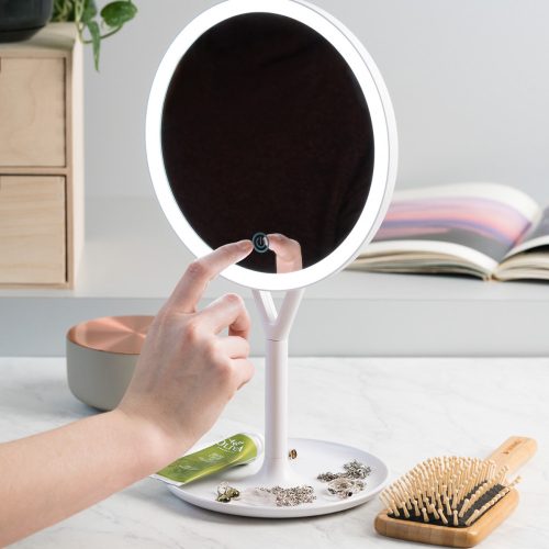Καθρέφτης καλλυντικών με υποστήριξη Navaris, φωτισμό LED και πρόσθετο καθρέφτη, μεγέθυνση 5x, ρυθμιζόμενο 360 °, 48931,48