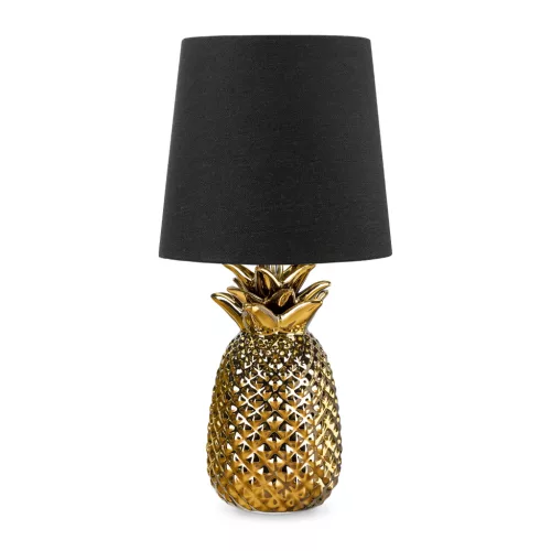 Lampa de masa Navaris, design ananas, 35 cm, gold/black, negru, sticla/ceramica/metal