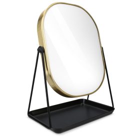   Oglinda cosmetica Navaris cu tava pentru bijuterii, 20.5x13.3x28 cm, baza grea, negru, sticla/metal