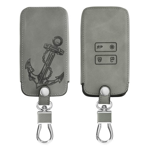 Θήκη κλειδιού αυτοκινήτου για Renault / Dacia - 4 κουμπιά - Keyless Go, Nubuck Leather, Γκρι, 48565.07