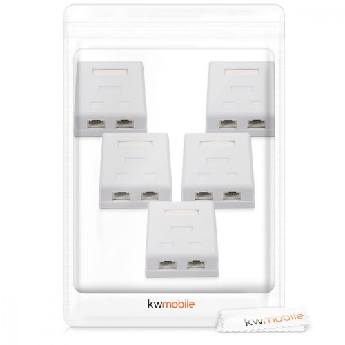 Σετ 5 διπλών υποδοχών δικτύου RJ45 για καλώδιο Ethernet CAT6A, Kwmobile, White, Metal, 50059.02.01