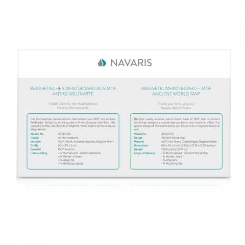 Navaris μαγνητική πλακέτα, MDF, 60 x 40 cm, μαρκαδόρος, μαγνήτες, 45365.09