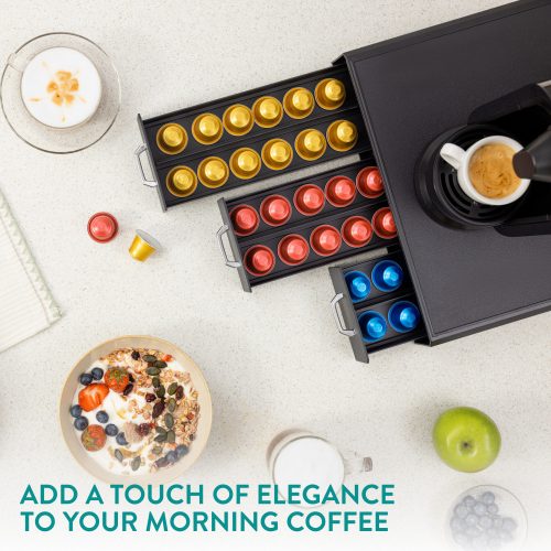 Θήκη για κάψουλες καφέ Navaris με 3 συρτάρια, Universal, 48 κάψουλες, Μαύρο, 47364.02