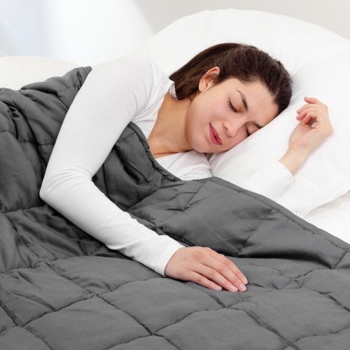 Patura grea Navaris, 135x200 cm, 8.8 kg, cu perle de sticla, gri, sticla/poliester/bumbac