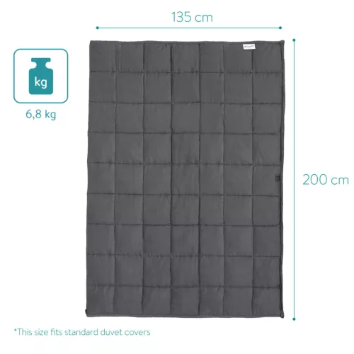 Patura grea Navaris, 135x200 cm, 6.8 kg, cu perle de sticla, gri, sticla/poliester/bumbac