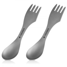   2 x Navaris 3-in-1 Titanium Camping Spork Set, Fork, Spoon, Knife, 51390.02