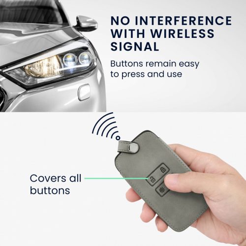 Κάλυμμα κλειδιού αυτοκινήτου για Renault / Dacia - 4 κουμπιά - Keyless Go, Nubuck Leather, Γκρι, 48565.09