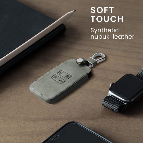 Κάλυμμα κλειδιού αυτοκινήτου για Renault / Dacia - 4 κουμπιά - Keyless Go, Nubuck Leather, Γκρι, 48565.09