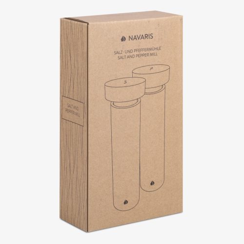 Set rasnite sare si piper Navaris, mecanism ceramic, 20.5x5.5 cm, maro, lemn