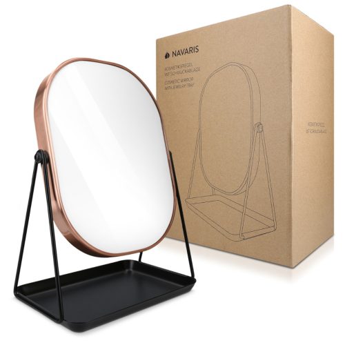 Oglinda cosmetica Navaris cu tava pentru bijuterii, 20.5x13.3x28 cm, cadru metalic, negru, sticla/metal